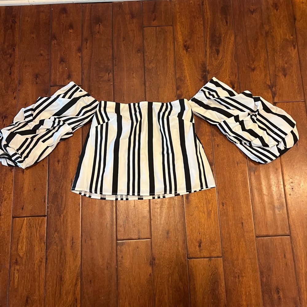 Mare Mare x Anthropologie Striped Off-Shoulder Top with Puff Sleeves Small NWT